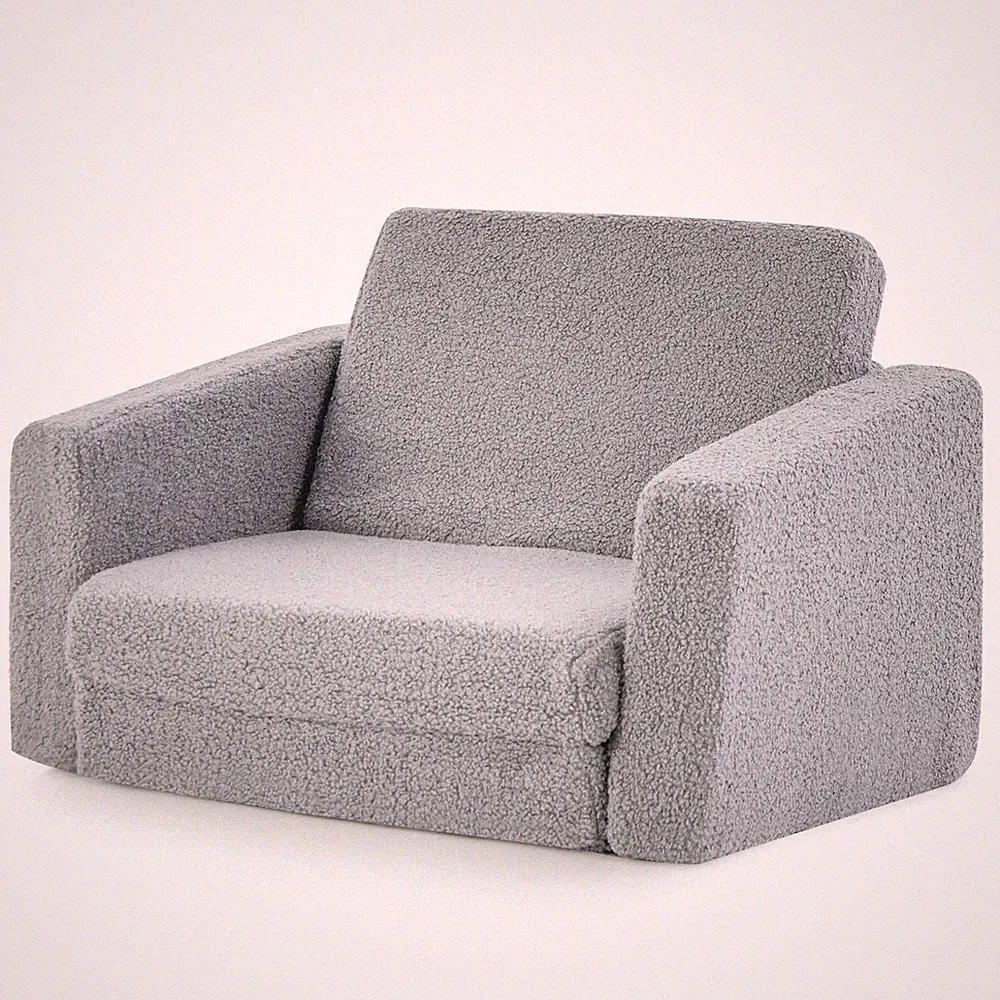 2-in-1 Toddler Fold out Couch Children’s Convertible Sofa to Lounger Grey