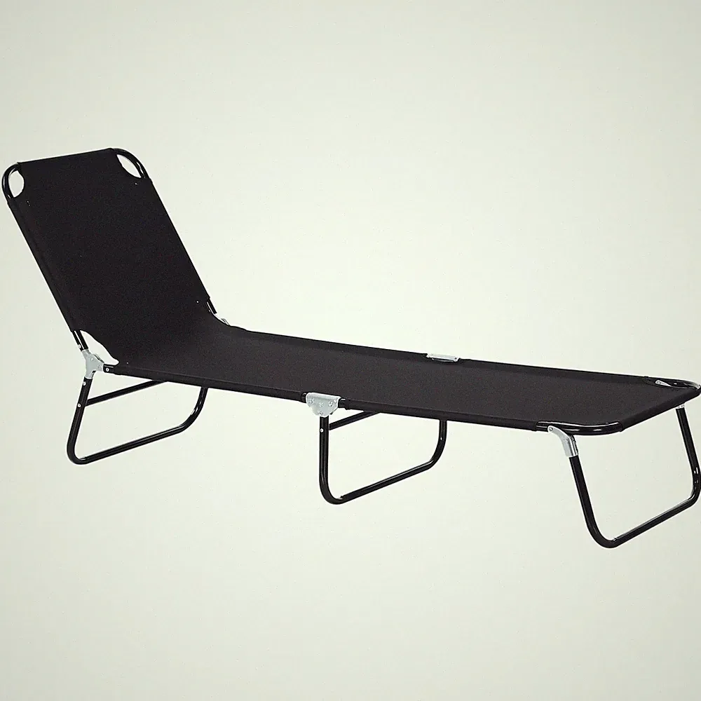 Easy-Fold Steel Chaise Lounge Chair 5-Height Recline Black