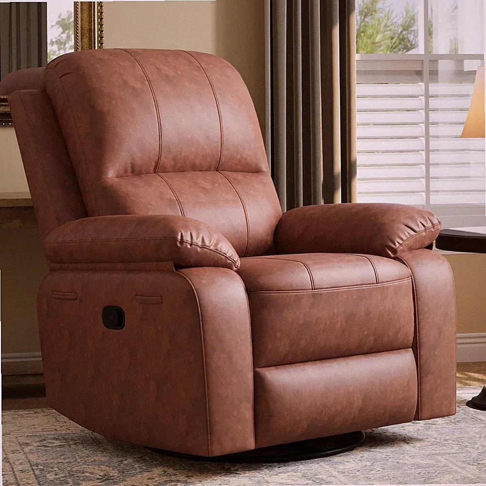 Leather Swivel Rocker Recliner Chair, Traditional Manual Chair, Upholstered N...