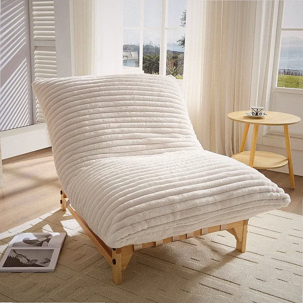 Modern 36" Corduroy Armless Lazy Sofa Chair with Cushion, Easy Assembly, White