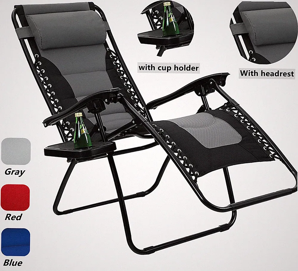 Outdoor Folding Chairs Recliner with Cup Holder Patio Zero Gravity Chaise Lounge