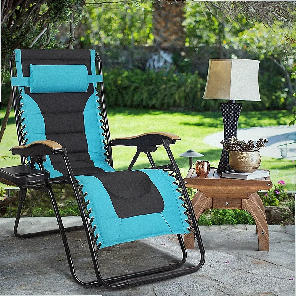 Oversize Folding Zero Gravity Chair Outdoor Beach Lounge Recliner w/ Cup Holder