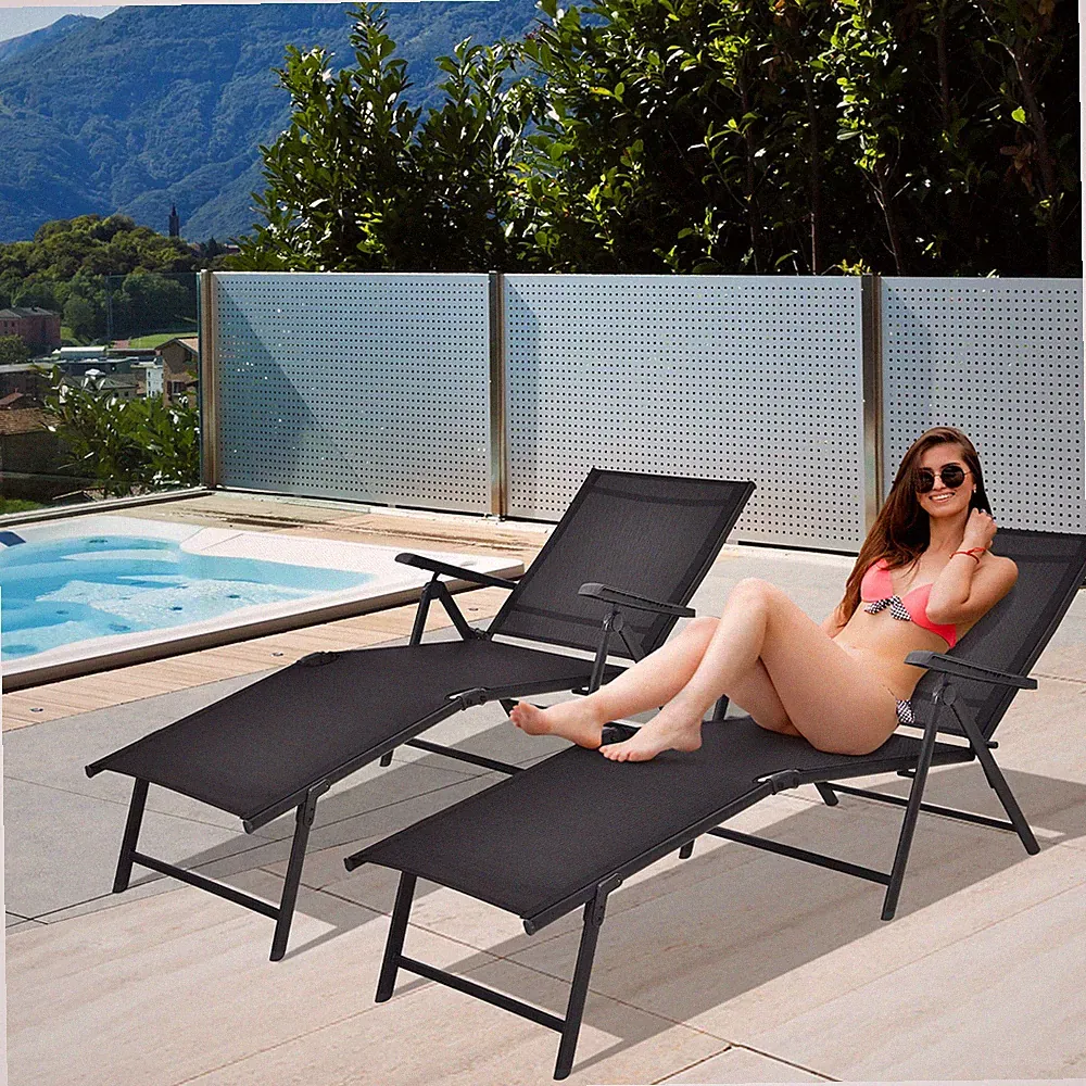Set of 2 Outdoor Adjustable Chaise Lounge Chair Patio Folding Recliner Lounge