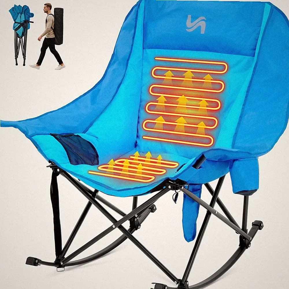 SLSY Oversized Heated Rocking Camping Chair Recliner 3 Levels Heat of Back Seats