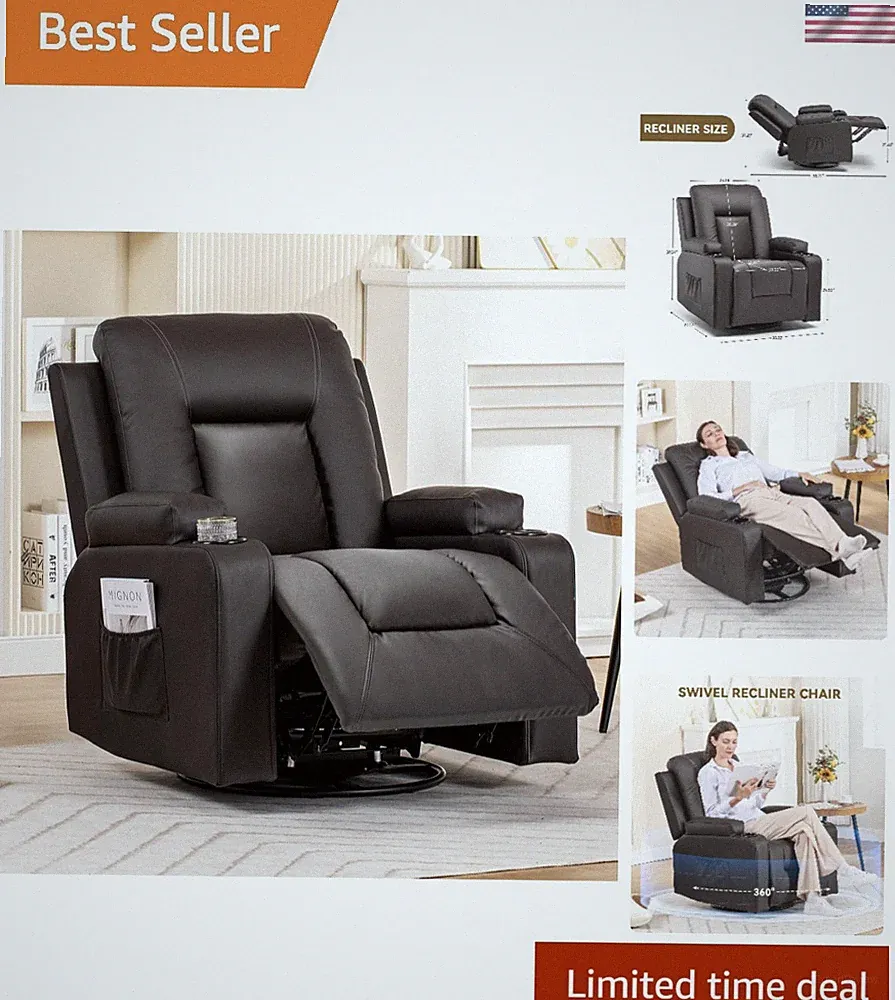 Sturdy 360° Swivel Rocker Recliners for Living Room with Easy Assembly - Brown