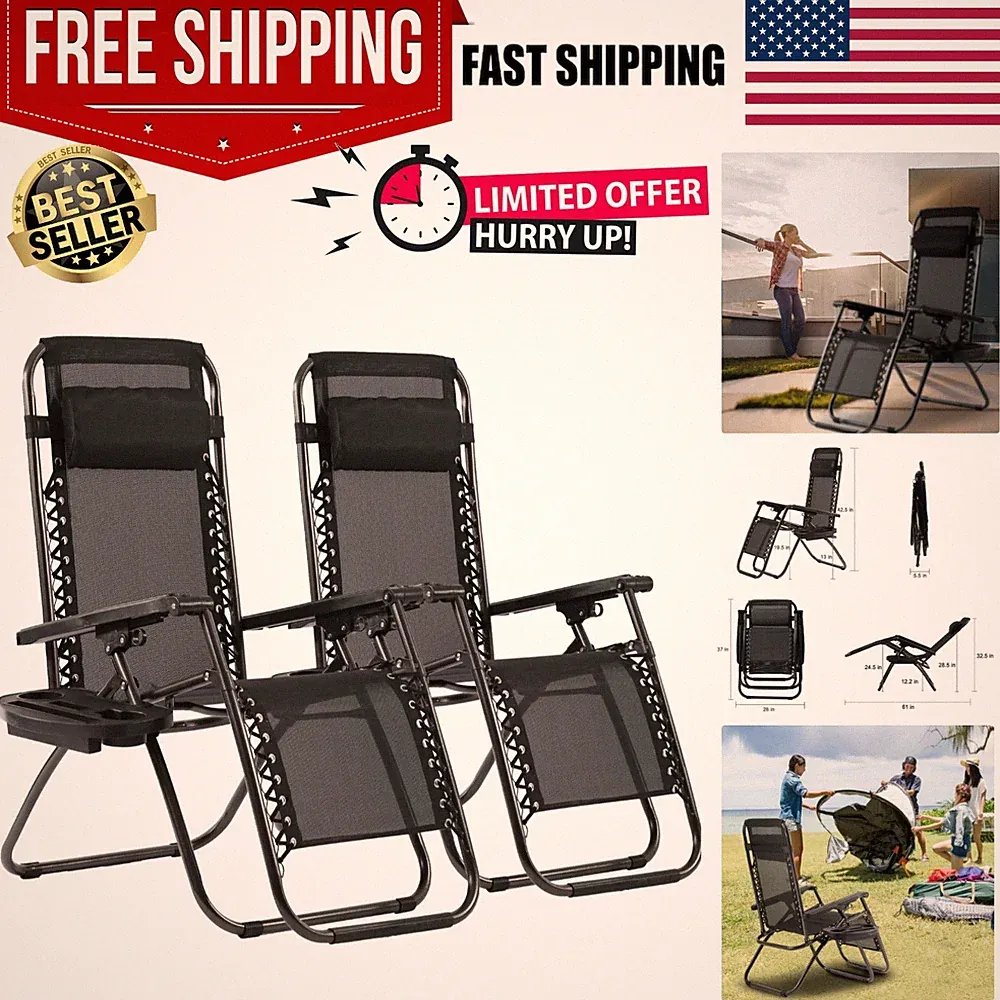 Stylish Zero Gravity Chairs - Adjustable Recline & Cup Holder for Outdoor Bliss