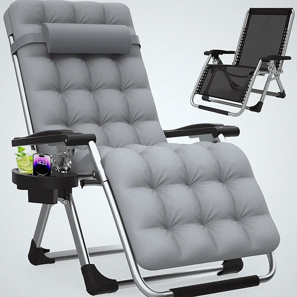 Zero Gravity Reclining Chair with Locking Mechanism, Removable Cushion, Cup